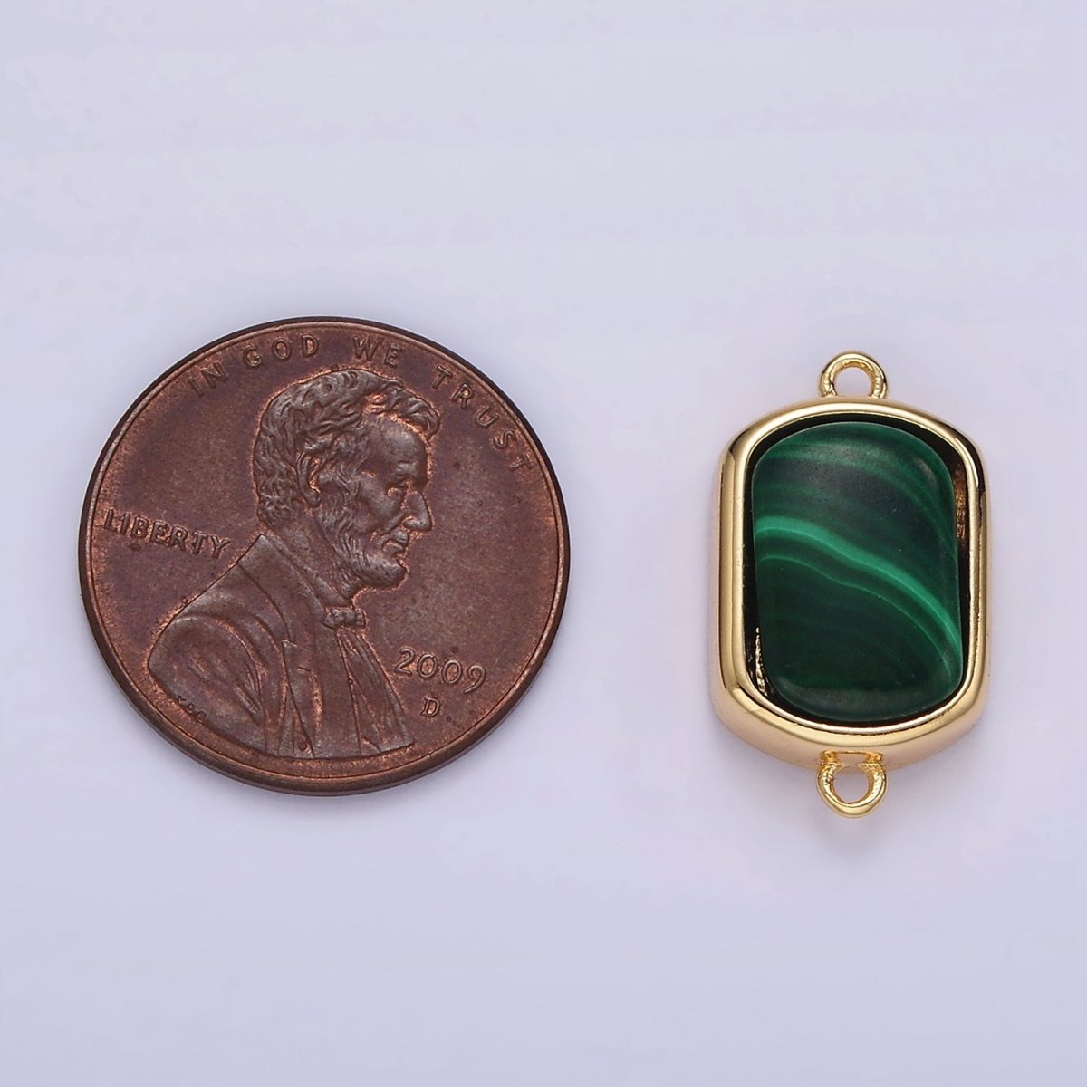 14K Gold Filled Green Malachite Oblong Bezel Connector | G217 - DLUXCA