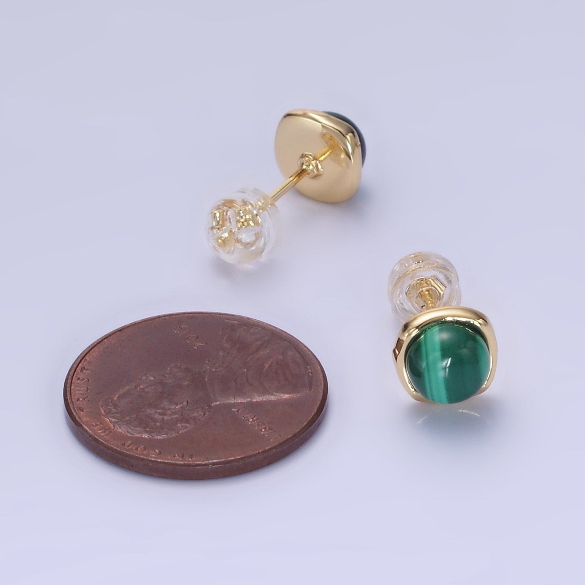 14K Gold Filled Green Malachite Stud Earrings AB1306 - DLUXCA