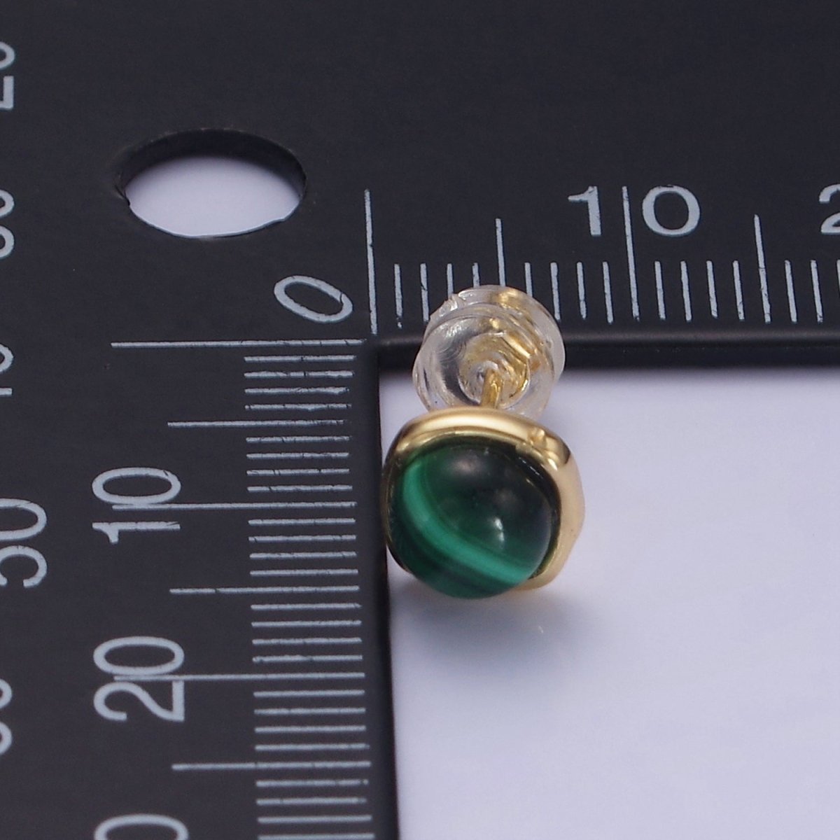 14K Gold Filled Green Malachite Stud Earrings AB1306 - DLUXCA