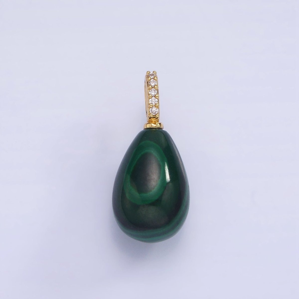 14K Gold Filled Green Malachite Teardrop Micro Paved CZ Bail Pendant | AA1131 - DLUXCA