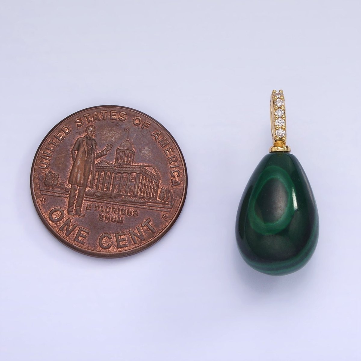 14K Gold Filled Green Malachite Teardrop Micro Paved CZ Bail Pendant | AA1131 - DLUXCA