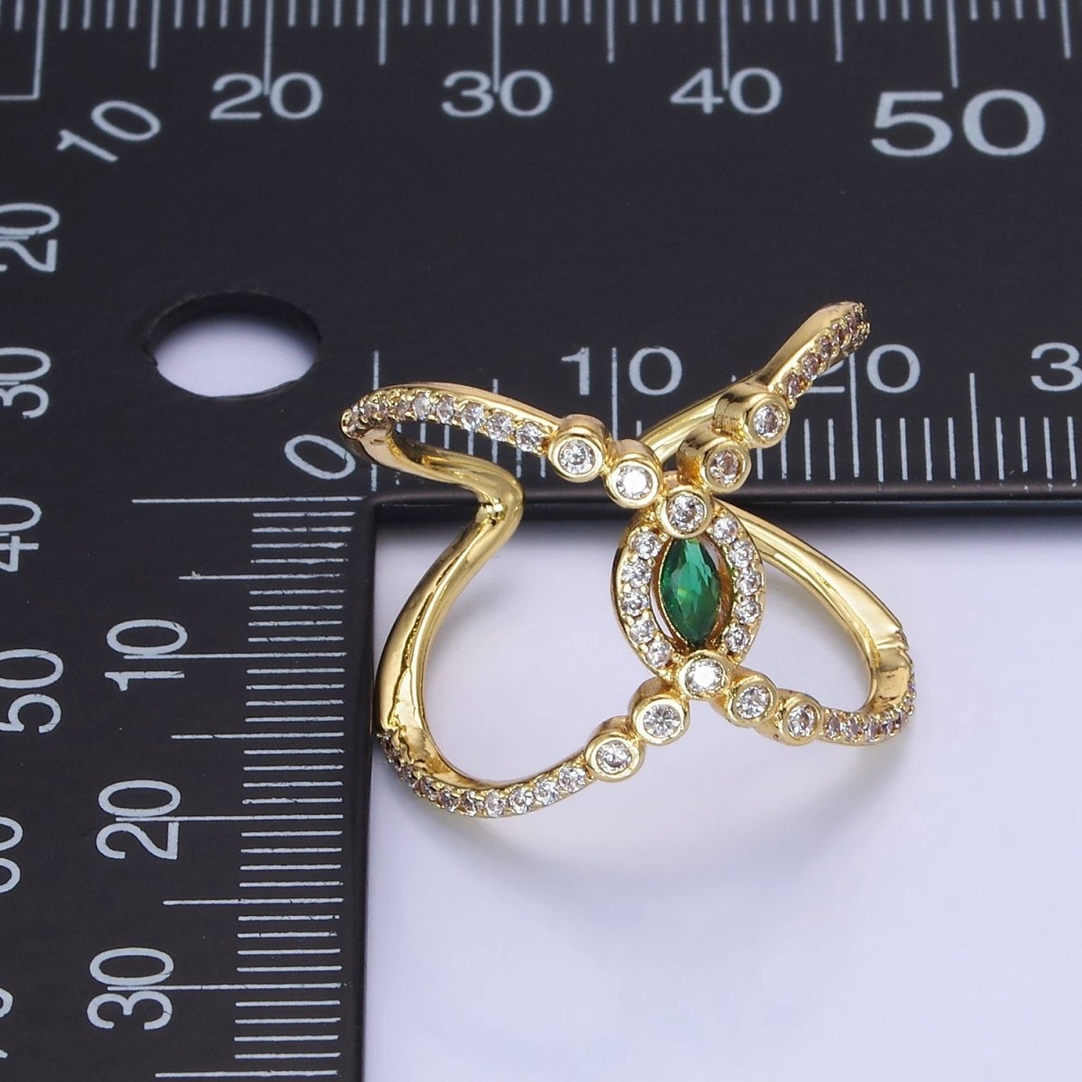 14K Gold Filled Green Marquise CZ Micro Paved Double Band Ring | O1319 - DLUXCA
