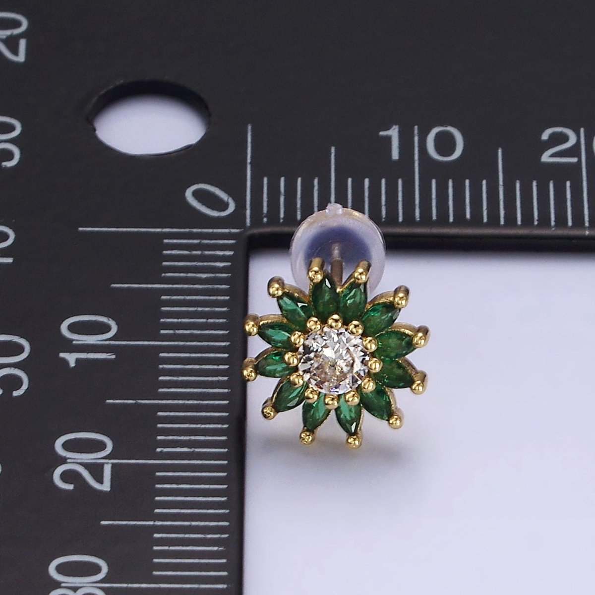 14K Gold Filled Green Marquise Sunflower Petal Stud Earrings | AE646 - DLUXCA