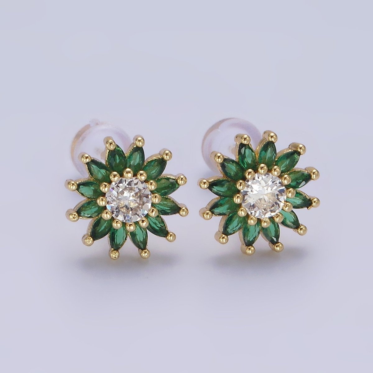 14K Gold Filled Green Marquise Sunflower Petal Stud Earrings | AE646 - DLUXCA