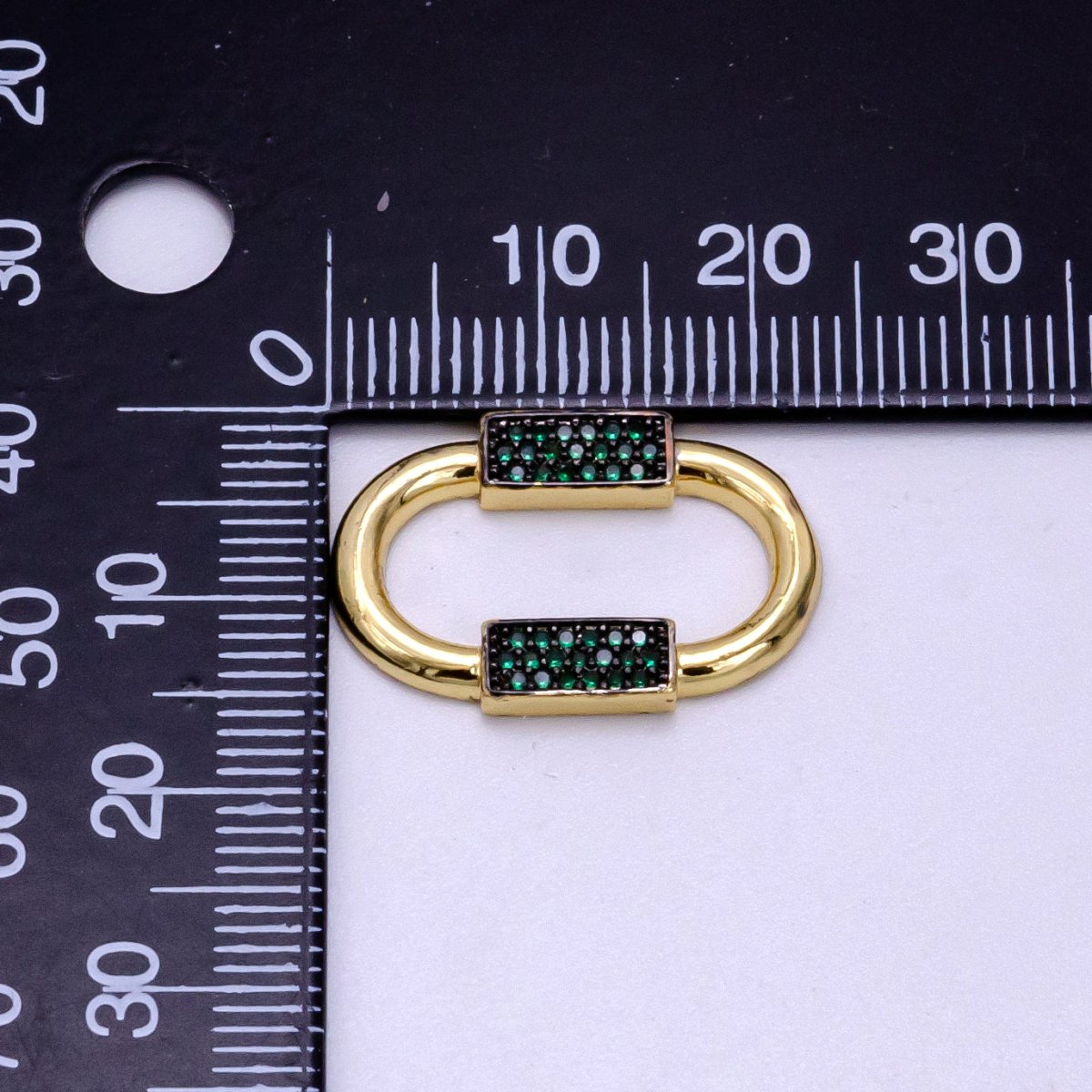 14K Gold Filled Green Micro Paved CZ Double Lined Oblong Link Finding Charm | W485 - DLUXCA