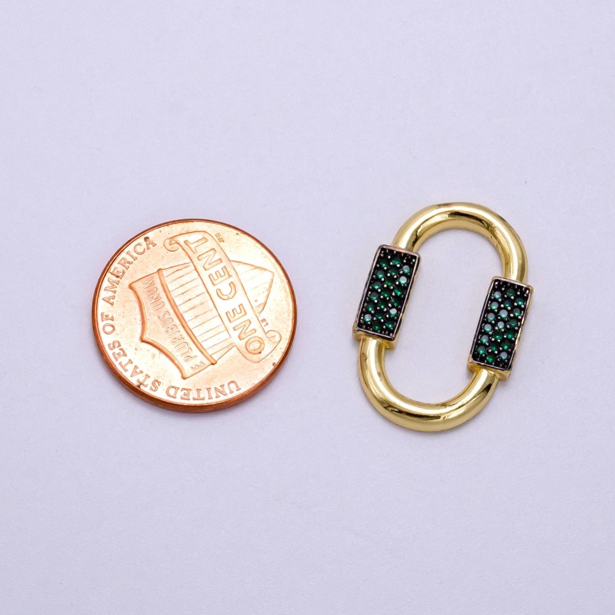 14K Gold Filled Green Micro Paved CZ Double Lined Oblong Link Finding Charm | W485 - DLUXCA