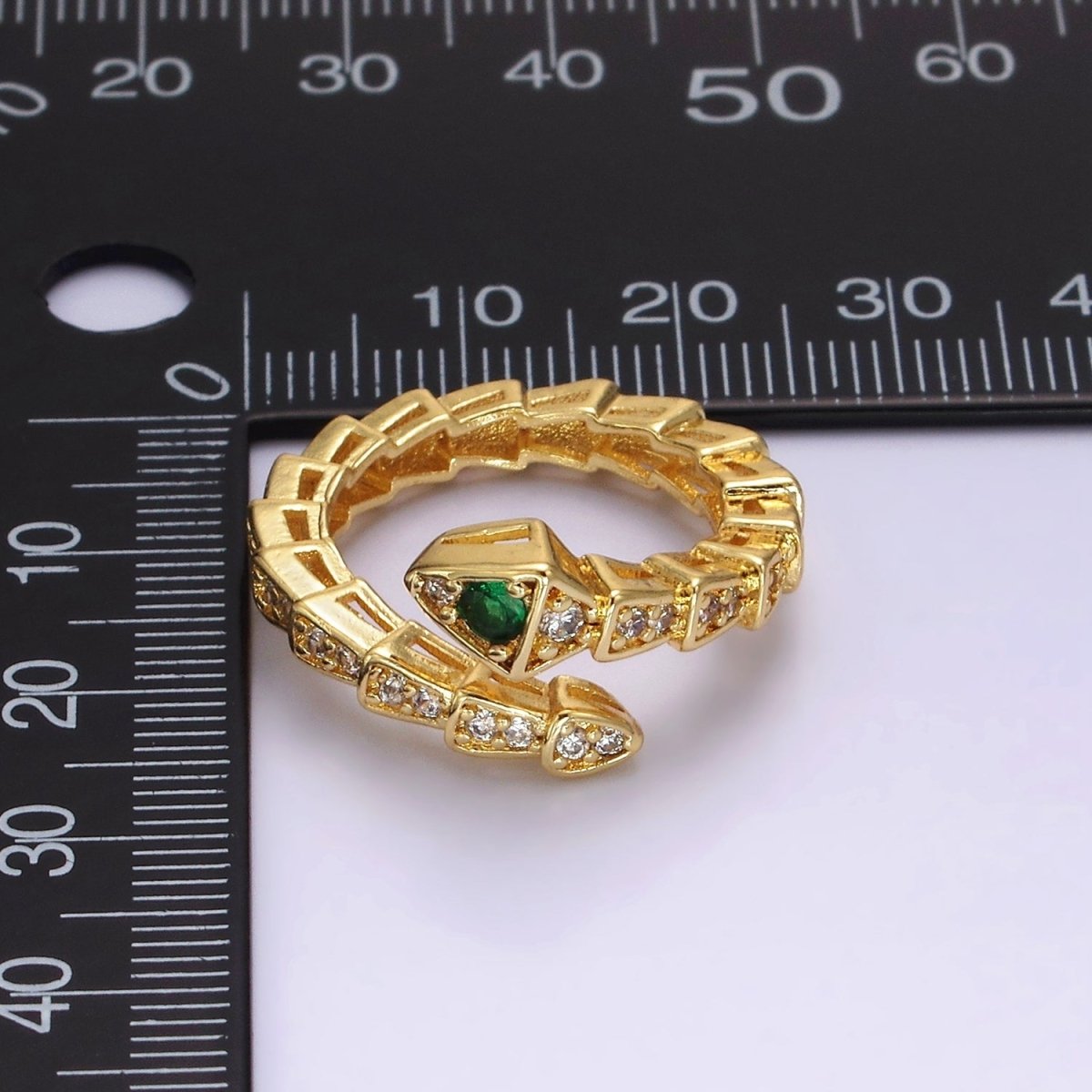14K Gold Filled Green Micro Paved CZ Snake Serpent Animal Wrap Ring | O1168 - DLUXCA