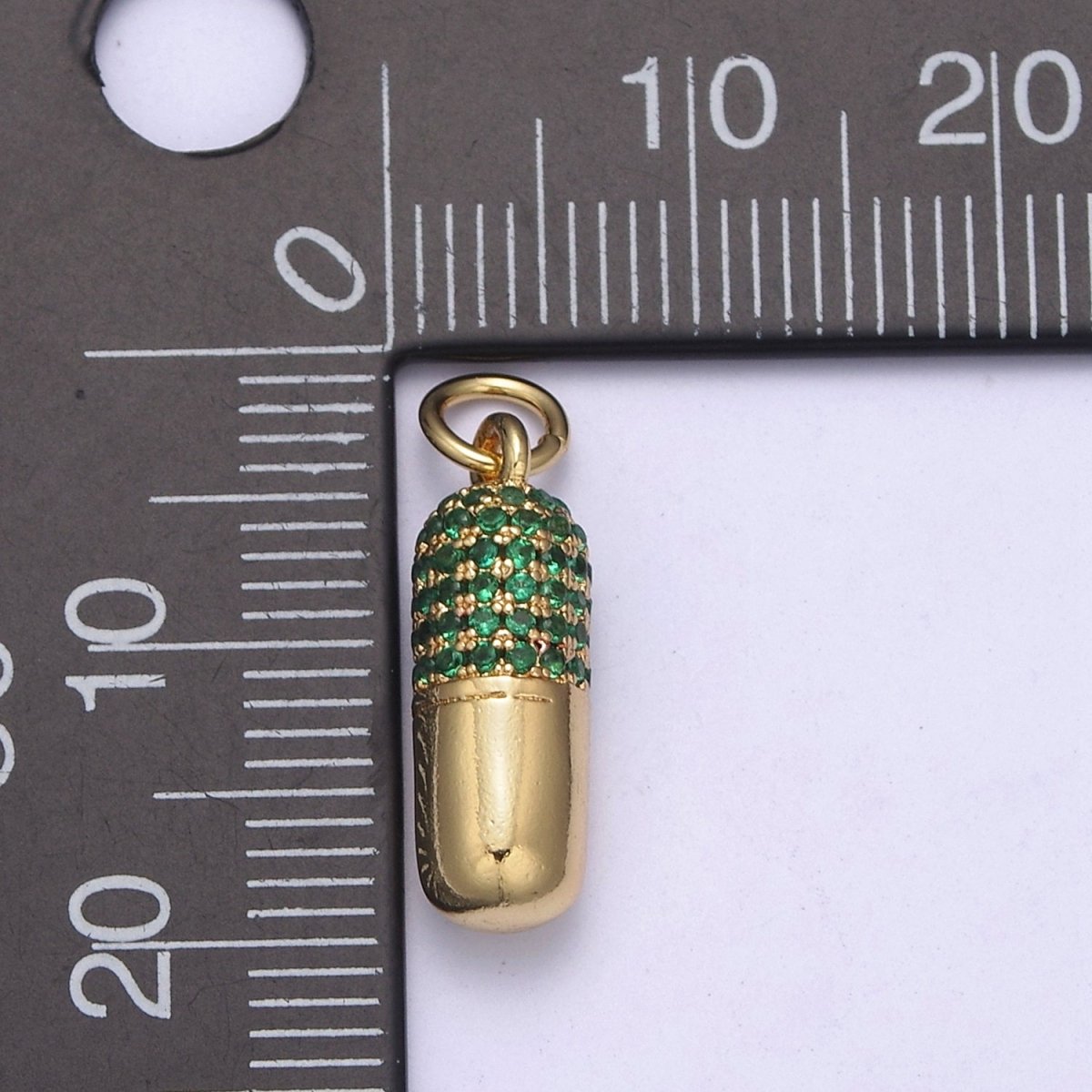 14K Gold Filled Green, Orange Micro Paved CZ 20mm Oblong Pill Charm | C-592 C-594 - DLUXCA