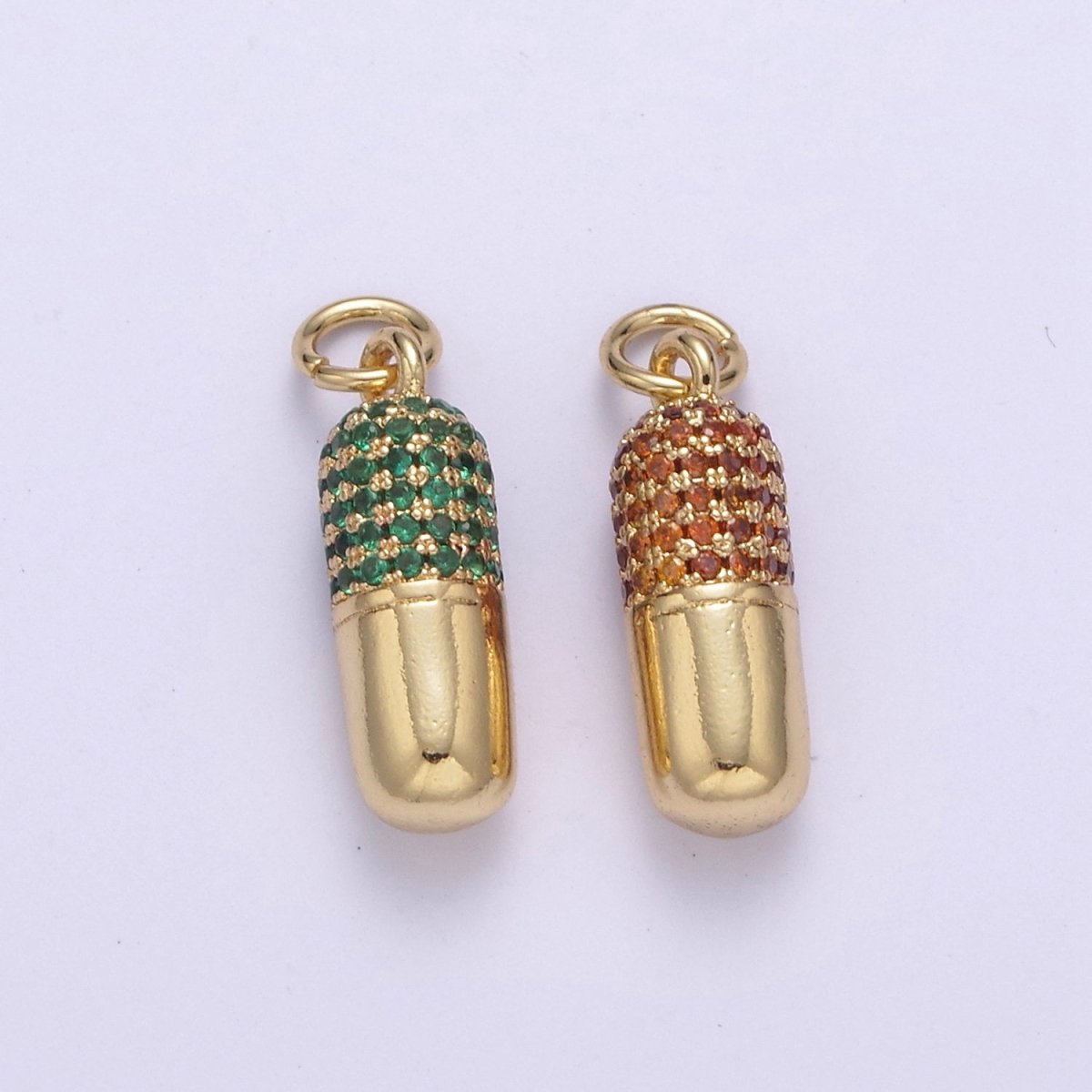 14K Gold Filled Green, Orange Micro Paved CZ 20mm Oblong Pill Charm | C-592 C-594 - DLUXCA