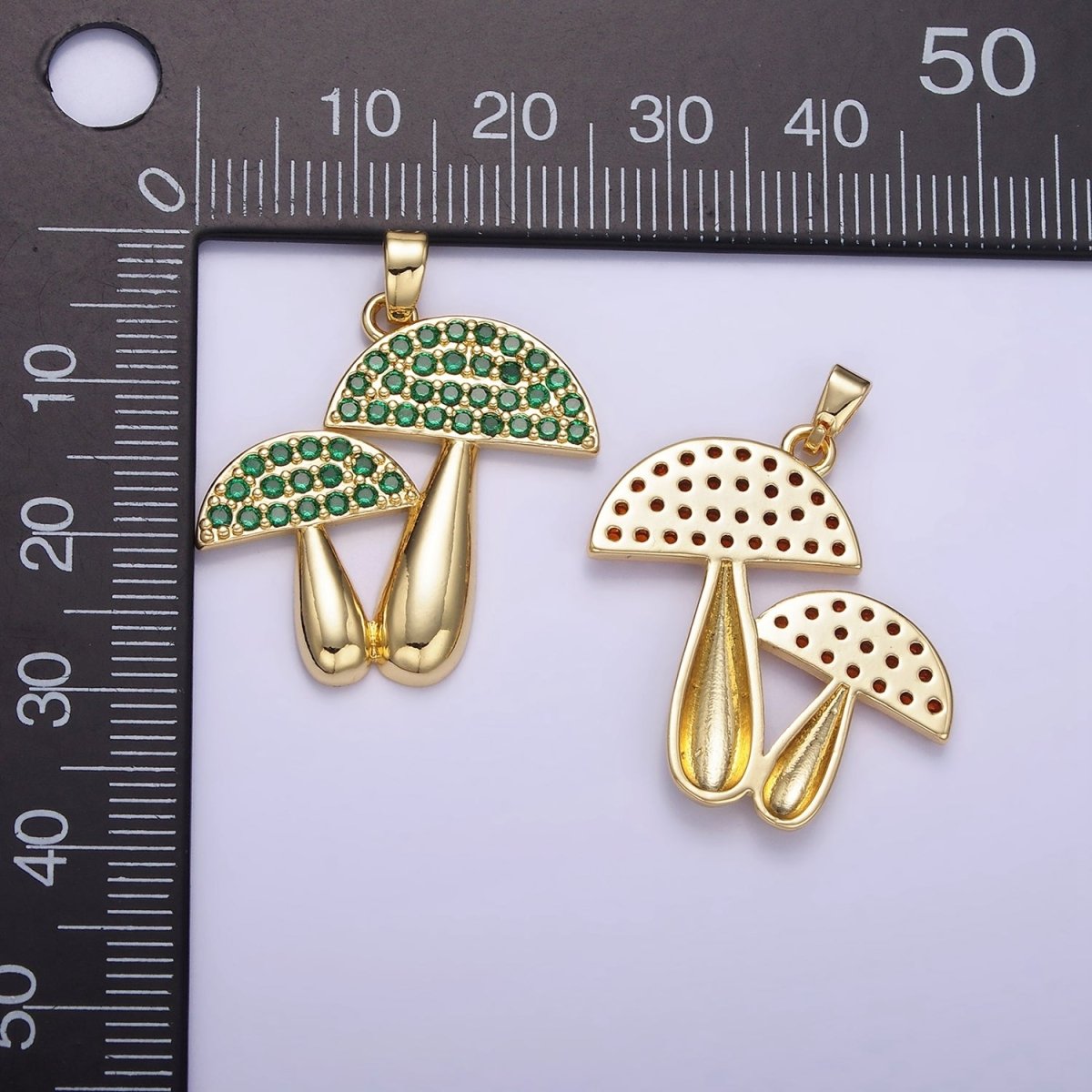 14K Gold Filled Green, Orange Micro Paved CZ Mushroom Plant Nature Pendant | AH152 - DLUXCA