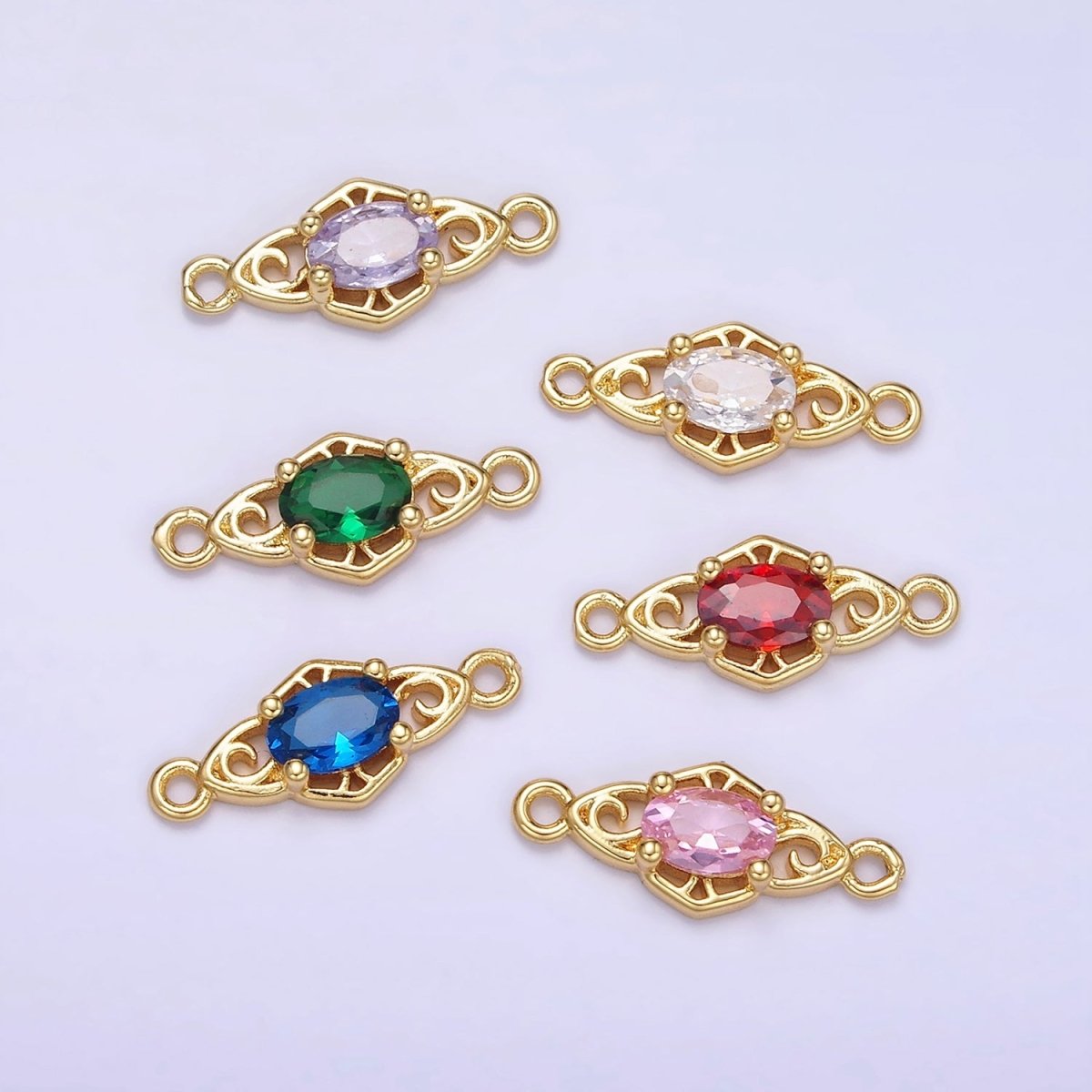14K Gold Filled Green, Pink, Clear, Red, Blue, Purple CZ Artisan Connector | G347 - G349 - DLUXCA