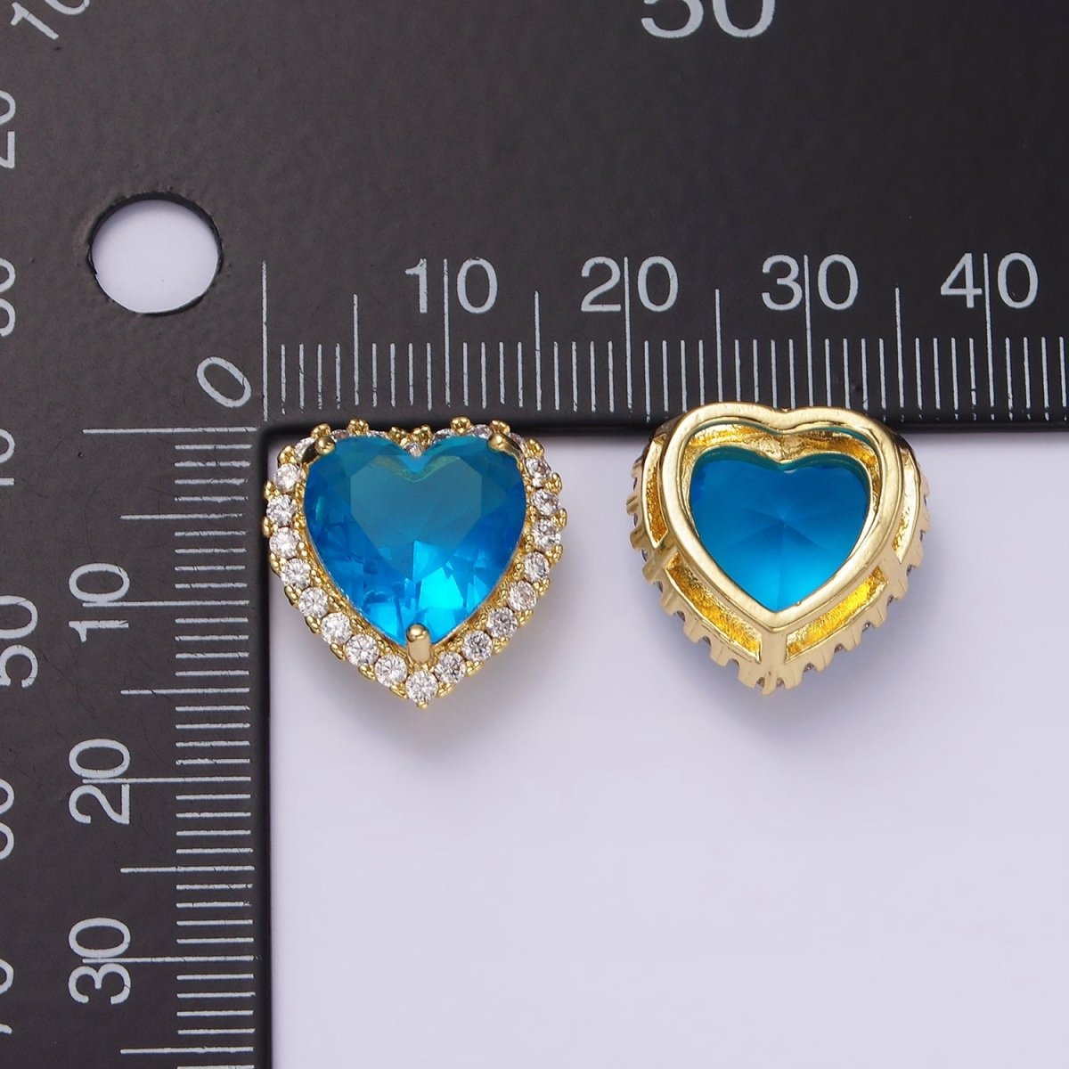 14K Gold Filled Green, Pink, Clear, Red, Yellow, Black, Purple, Blue CZ Heart Micro Paved Bead | B851 - B858 - DLUXCA