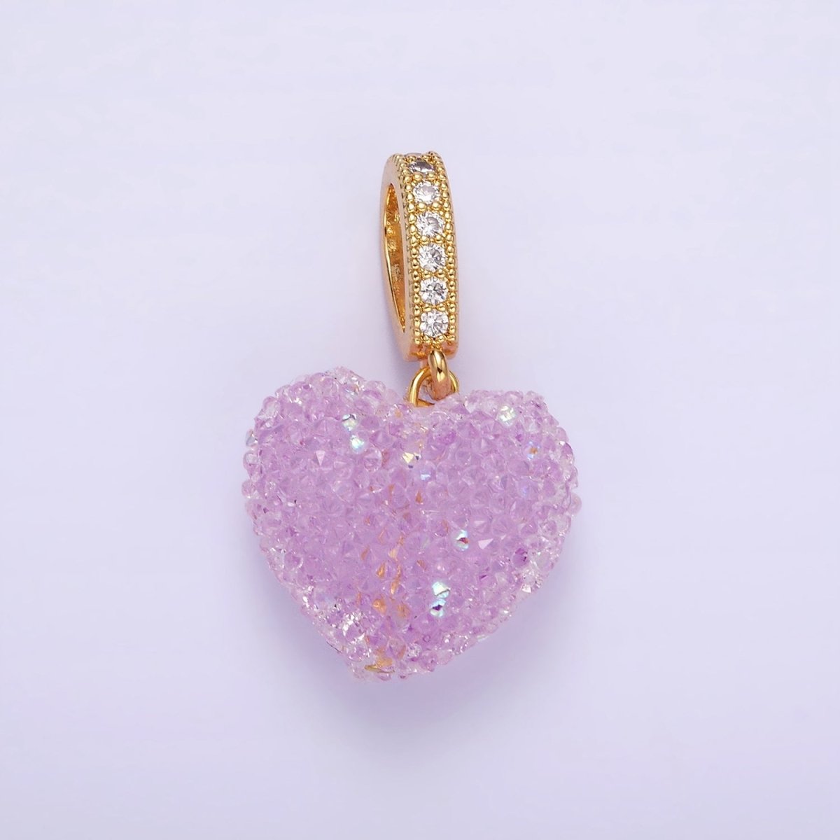 14K Gold Filled Green, Pink, Purple Puffed Heart Micro Paved Bail Pendant | N1977 - N1979 - DLUXCA