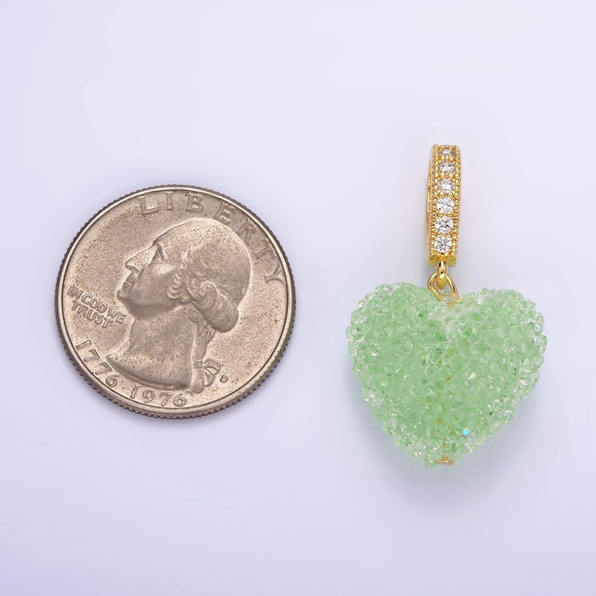 14K Gold Filled Green, Pink, Purple Puffed Heart Micro Paved Bail Pendant | N1977 - N1979 - DLUXCA