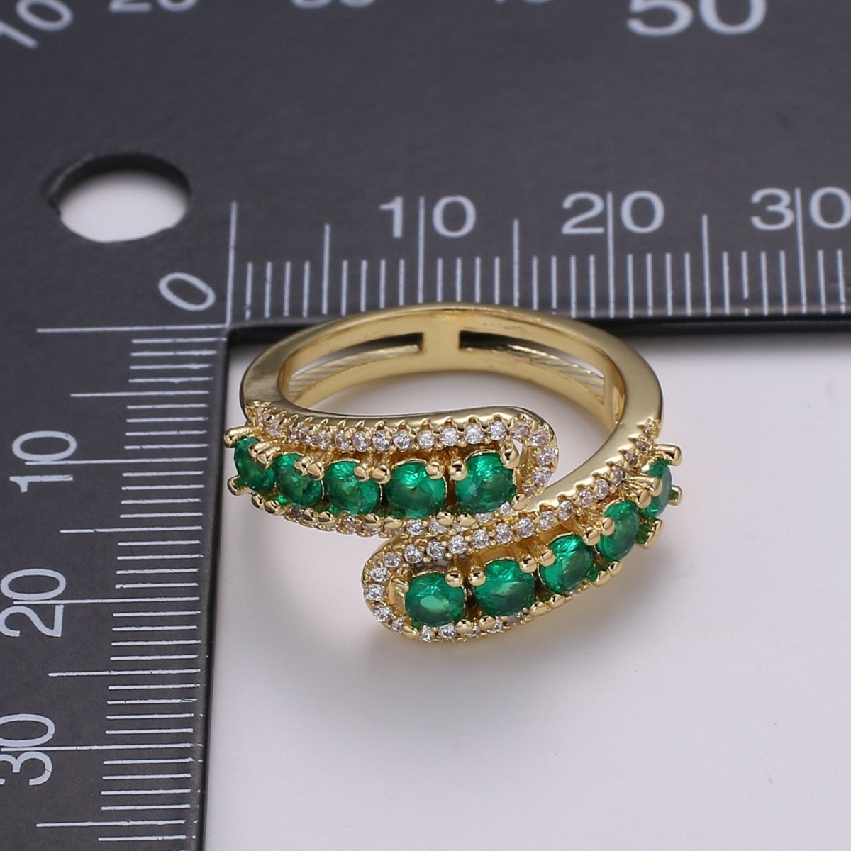 14K Gold Filled Green, Pink Round CZ Lined Micro Paved Double Band Wrap Ring | R496 R497 - DLUXCA