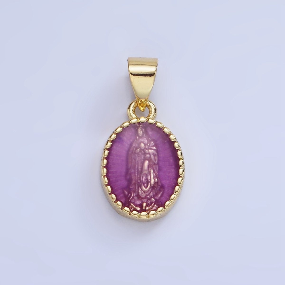 14K Gold Filled Green, Red, Pink, Purple, Teal, Yellow, Fuchsia Miraculous Lady Mary Pendant | AA1239 - AA1242 - DLUXCA