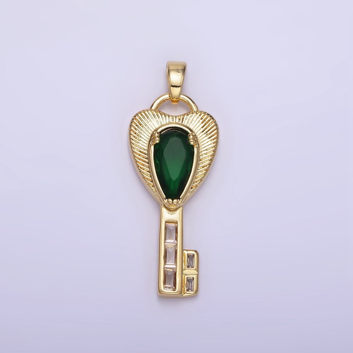 14K Gold Filled Green Teardrop CZ Sunburst Heart Key Pendant | AH142 - DLUXCA