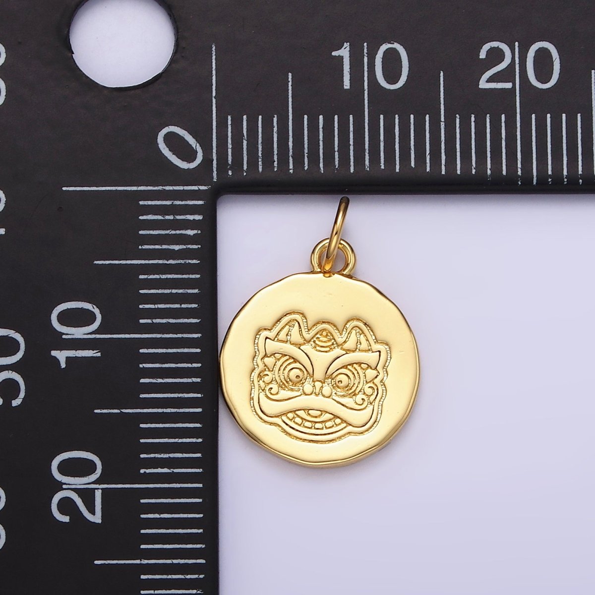 14K Gold Filled Guardian Lion Engraved Round Charm in Gold & Silver | N1515 N1516 - DLUXCA