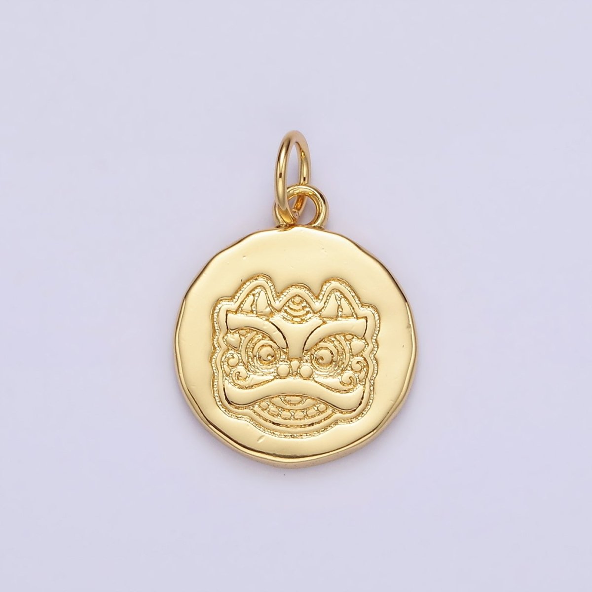 14K Gold Filled Guardian Lion Engraved Round Charm in Gold & Silver | N1515 N1516 - DLUXCA