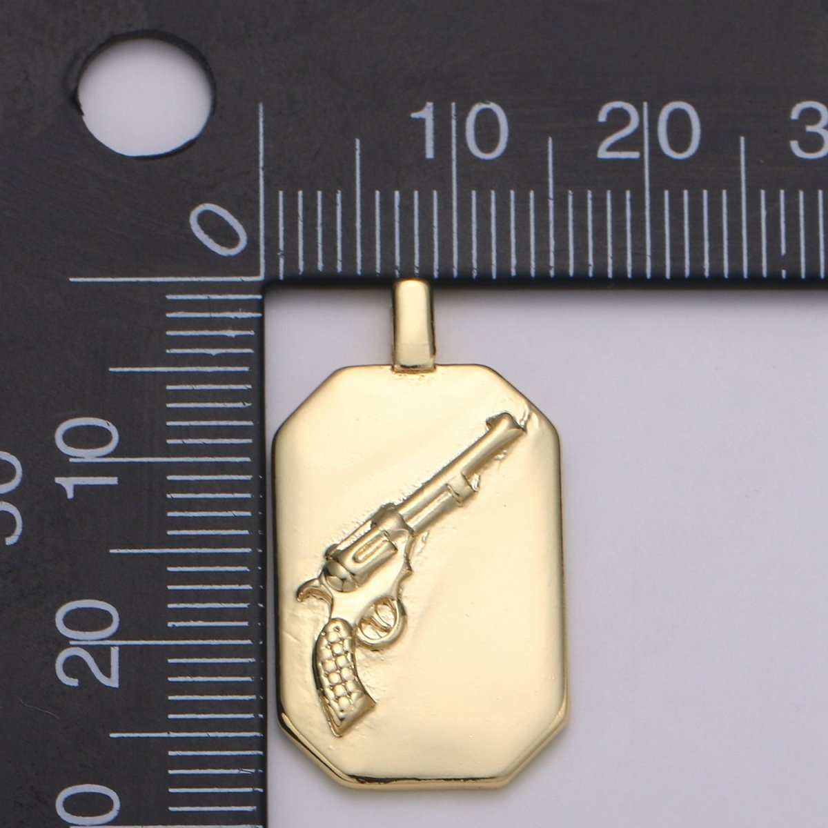14K Gold Filled Gun Charm- Rectangle Medallion Gun Pendant - Dainty Charm - for Necklace Bracelet Earring Component J-032 - DLUXCA
