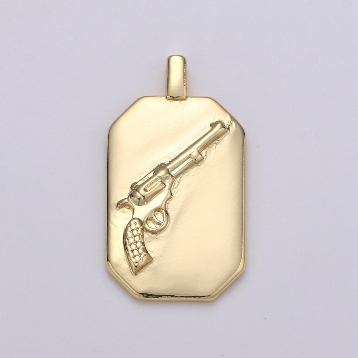 14K Gold Filled Gun Charm- Rectangle Medallion Gun Pendant - Dainty Charm - for Necklace Bracelet Earring Component J-032 - DLUXCA