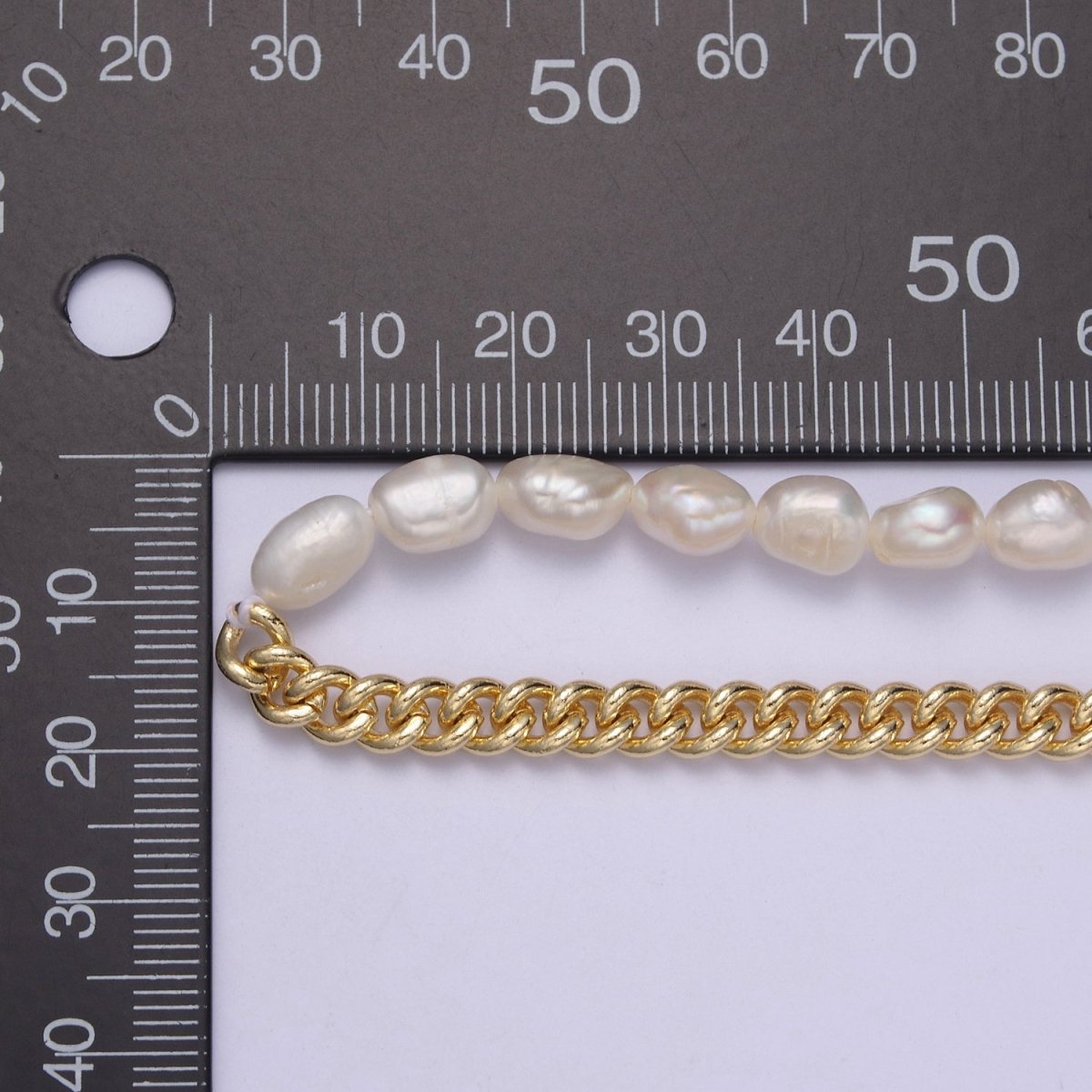 14K Gold Filled Half 5mm Freshwater Pearl Curb Chain 16 Inch Choker Necklace | WA-612 Clearance Pricing - DLUXCA