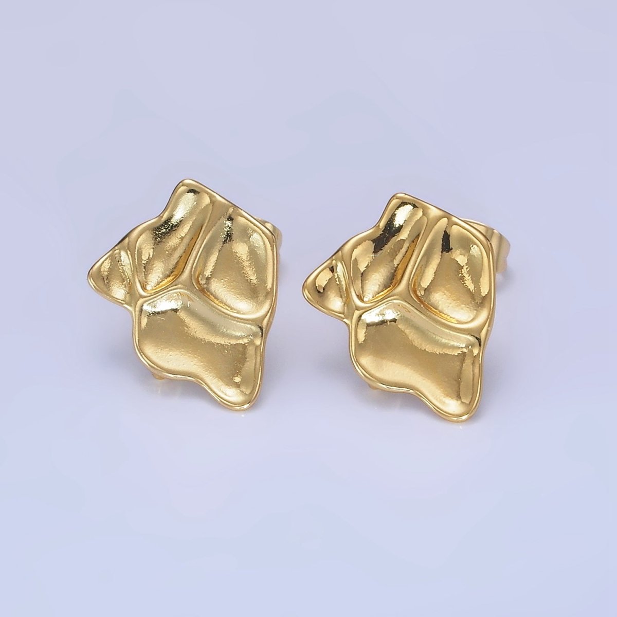 14K Gold Filled Hammered Abstract Stud Earrings in Gold & Silver | Z742 Z743 - DLUXCA