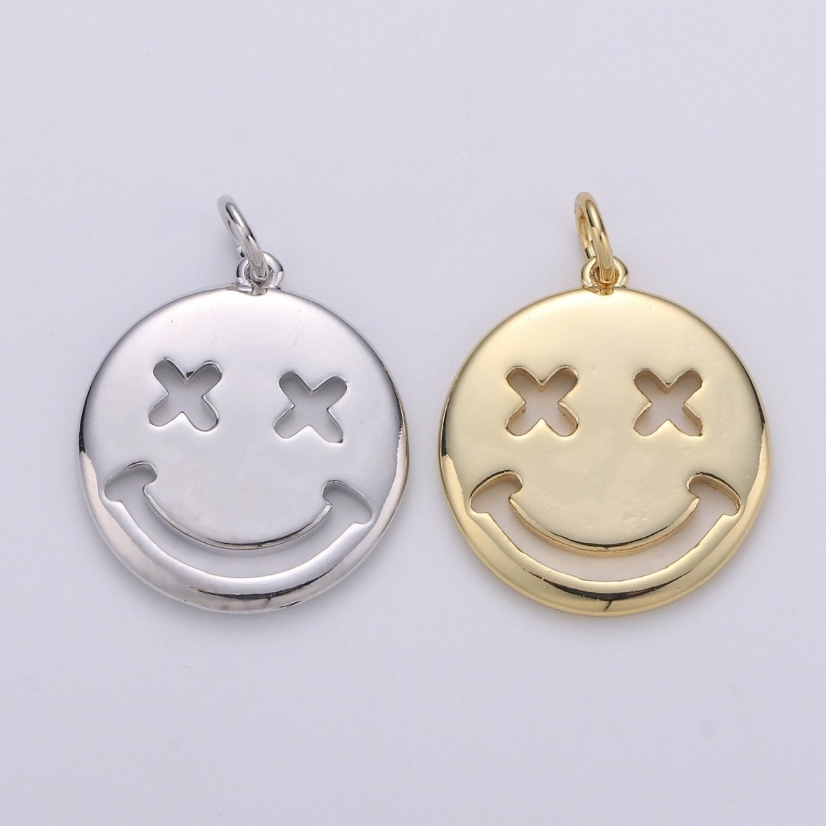 14K Gold Filled Happy Face Charm, emoji charm 24x18mm Gold Smile Charm Pendant Silver Smiley face charms Necklace Earring Bracelet Supply D-126 D-127 - DLUXCA