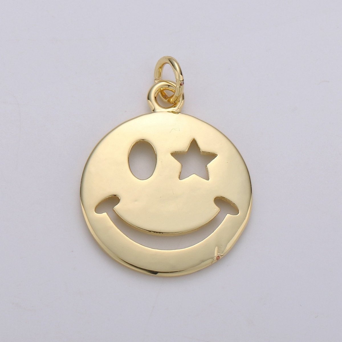 14k Gold Filled Happy Face Charm, Gold emoji charm 25x20mm Star Smile Charm Pendant Smiley face charms for Necklace Earring Bracelet Supply D-665 - DLUXCA