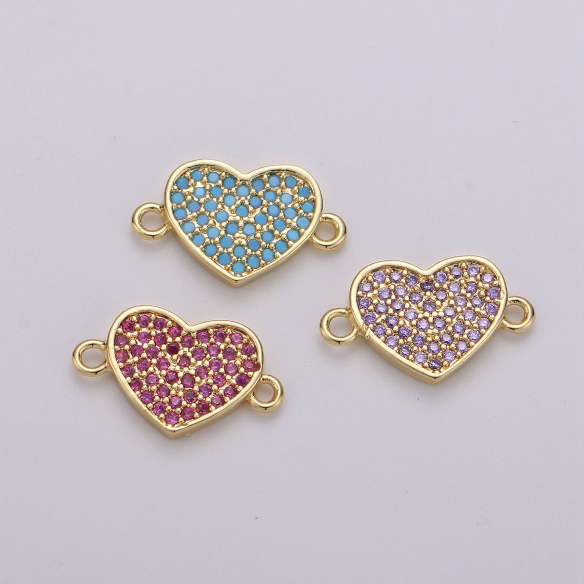14K Gold Filled Heart Charm Connector Minimalist Cubic Purple Teal Pink Love Link Connector Necklace Bracelet Charm For Jewelry Making F-408-F-410 F-510 - DLUXCA