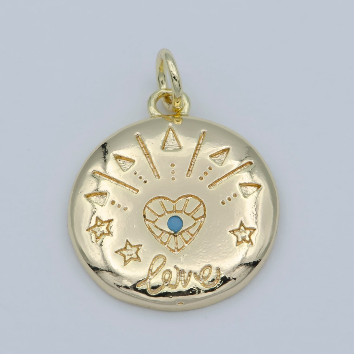 14k Gold FIlled Heart Charm - Love Amulet medallion - Coin Disc charm - Blue Evil Eye pendant for Necklace Bracelet Earring Charm M-358 - DLUXCA