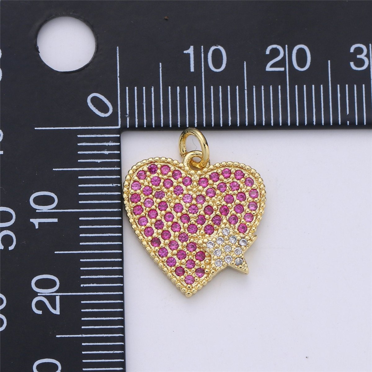 14K Gold Filled Heart Charm Micro Pave Heart Charm Magenta Heart Charm For Necklace Bracelet Earring Component, C-794 - DLUXCA