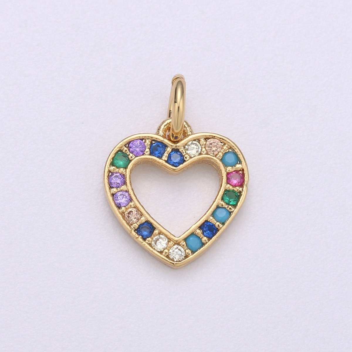 14k Gold Filled Heart Charm Micro Pave Love Charm, Rainbow Cubic Charms, CZ Gold Colorful Charm, Dainty Minimalist Jewelry SupplyC-556 - DLUXCA