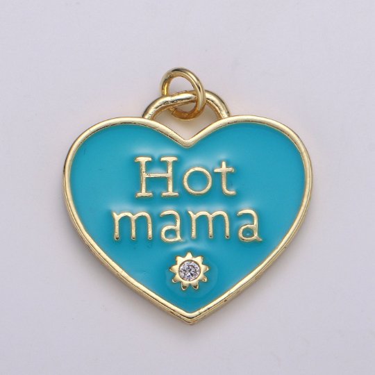 14K Gold Filled Heart Charm Multi Color Enamel Cz Charm Hot Mama Pendant For Jewelry Supply Wholesale Gift idea for Mother Day Gift E-167 - E-173 - DLUXCA