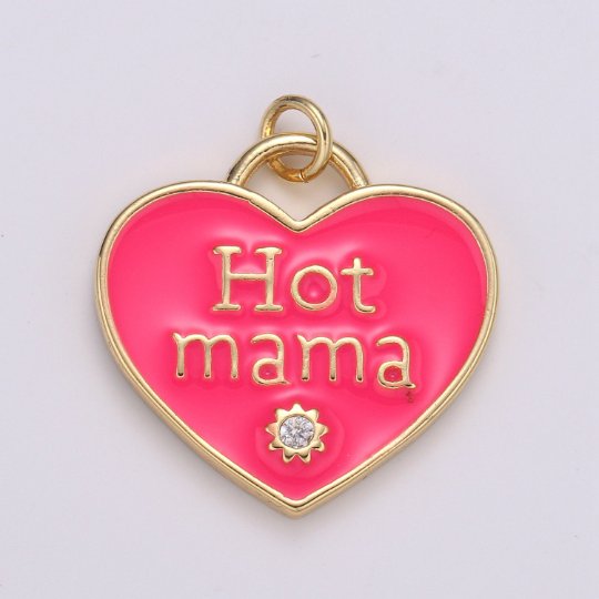 14K Gold Filled Heart Charm Multi Color Enamel Cz Charm Hot Mama Pendant For Jewelry Supply Wholesale Gift idea for Mother Day Gift E-167 - E-173 - DLUXCA