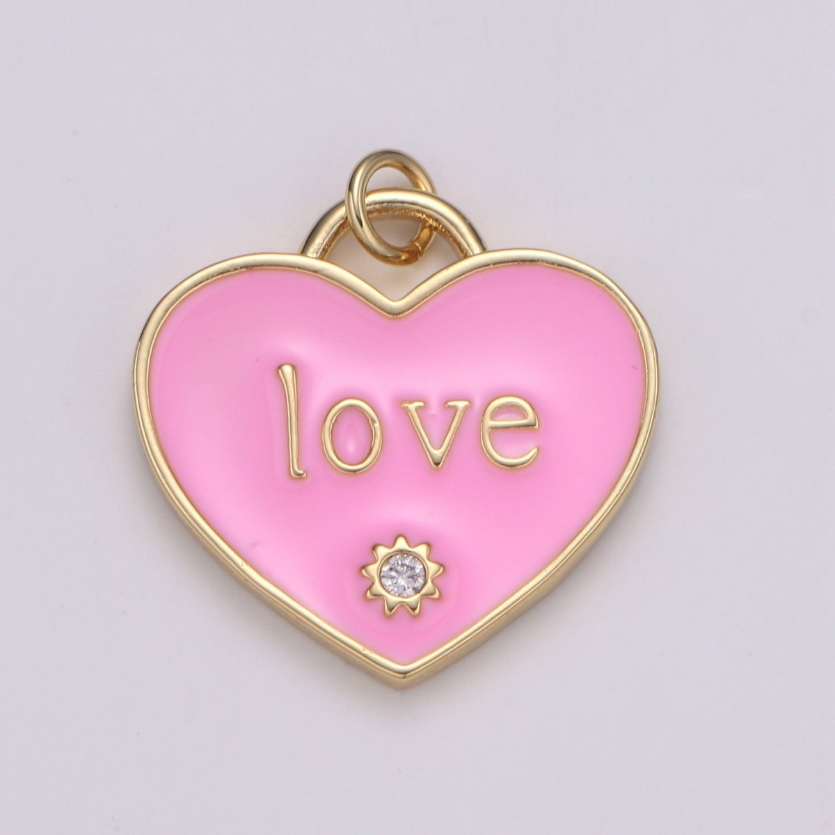 14K Gold Filled Heart Charm Pink Red Enamel Cz Charm Love Pendant For Jewelry Supply Wholesale Gift idea for Mother Day Gift C-119 - DLUXCA