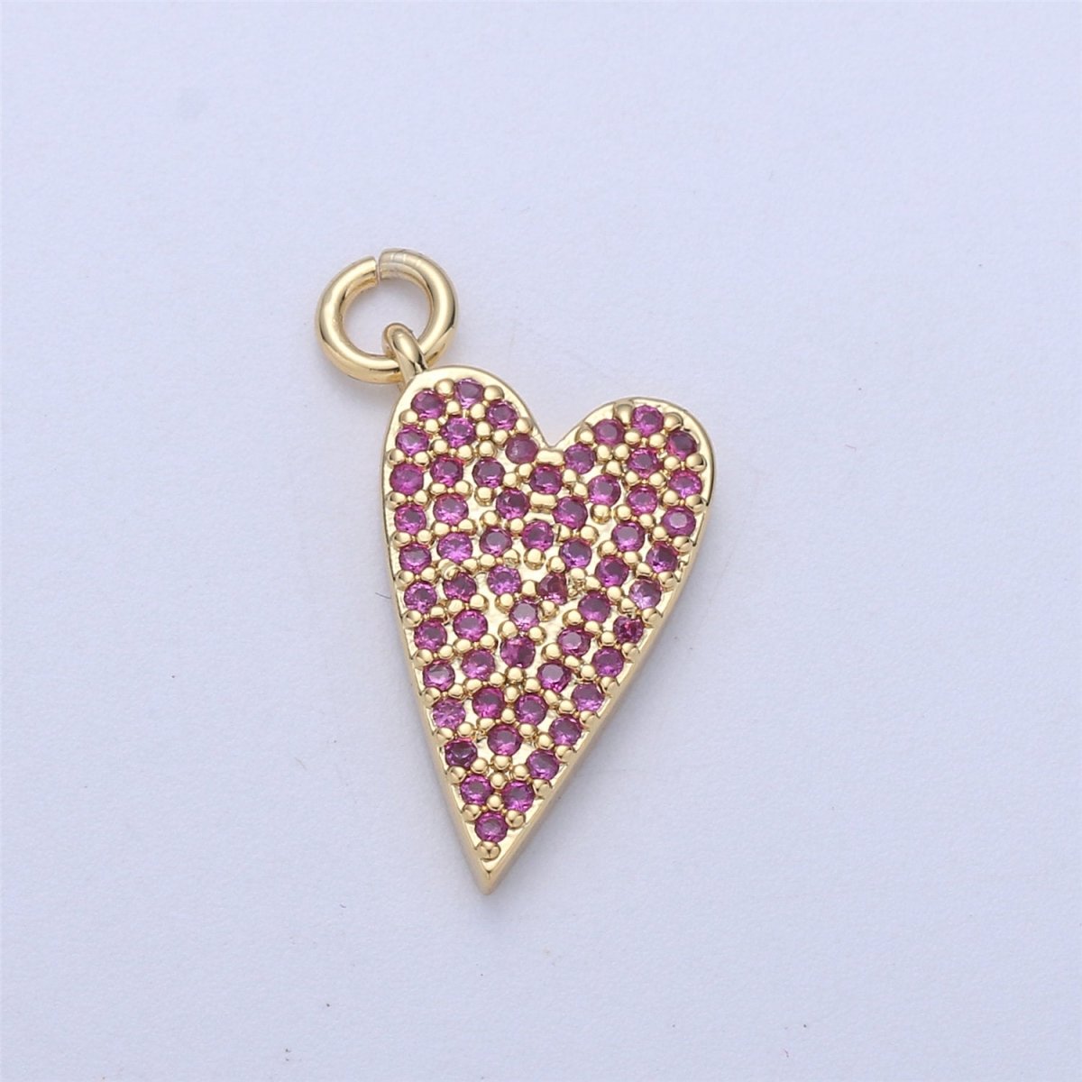 14k Gold Filled Heart Charm,CZ Micro Pave Heart Pendant, Pink Cubic Heart Charm for Necklace Earring Bracelet Component I-567 - DLUXCA