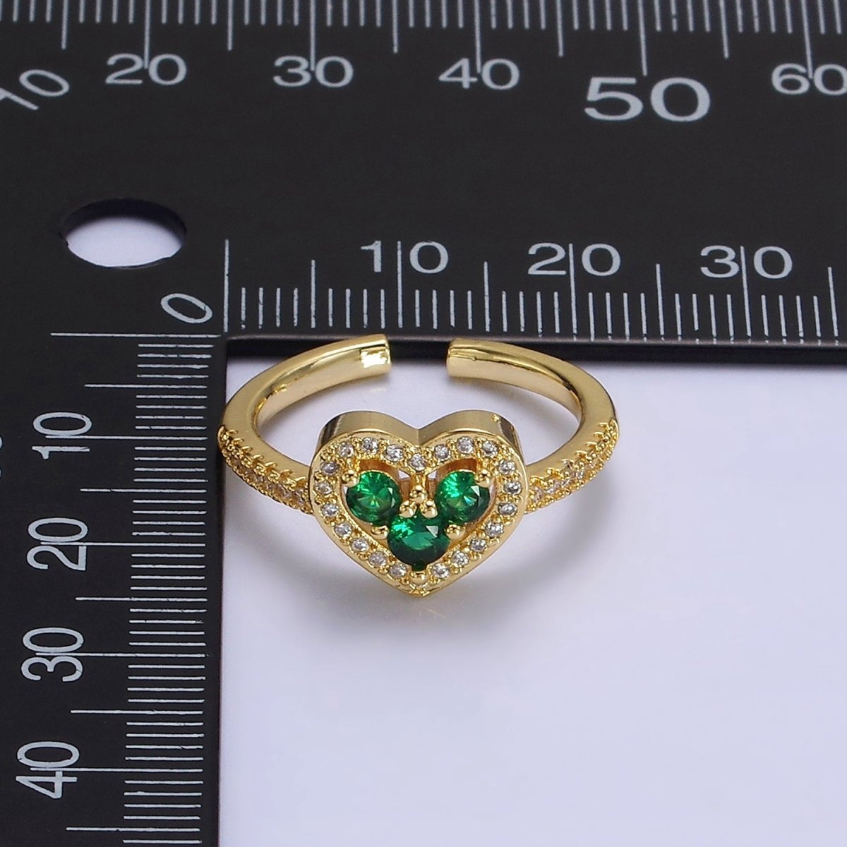 14K Gold Filled Heart Clear, Green, Fuchsia, Purple Micro Paved CZ Ring | O-575 ~ O-578 - DLUXCA