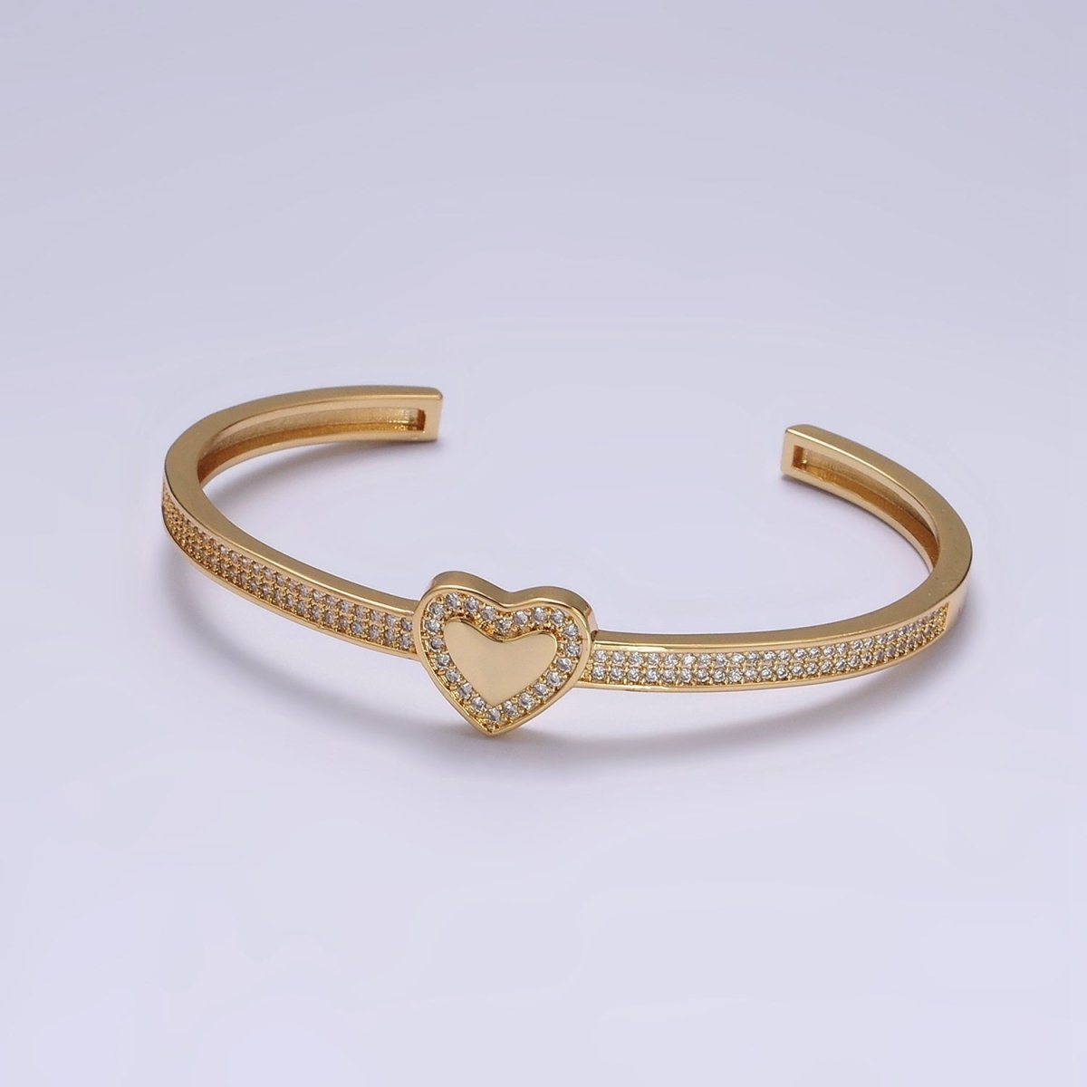 14K Gold Filled Heart Clear Micro Paved CZ Cuff Bangle Bracelet in Silver & Gold | WA-1924 WA-1925 Clearance Pricing - DLUXCA