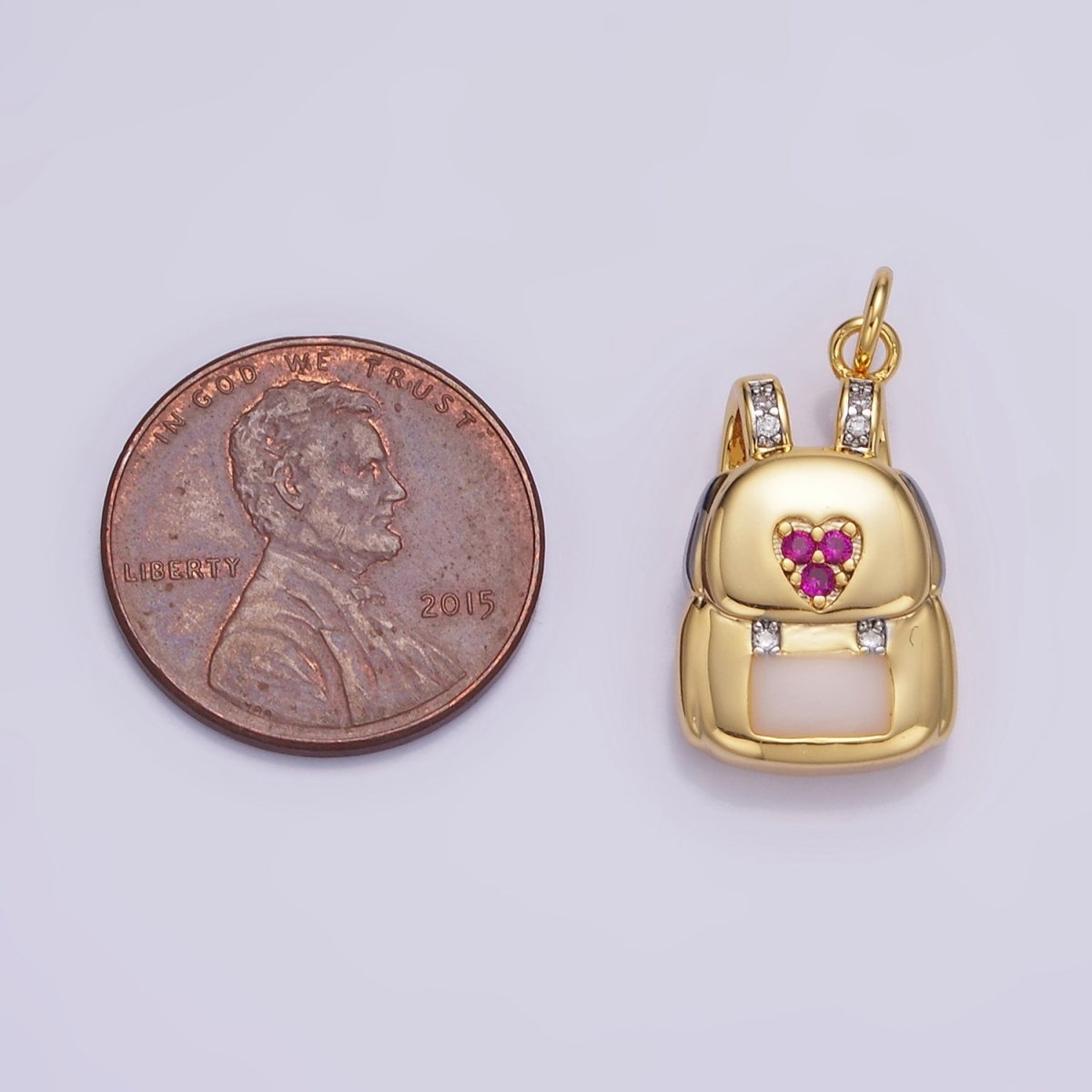 14K Gold Filled Heart Fuchsia Micro Paved CZ Bag Back Charm | W524 - DLUXCA
