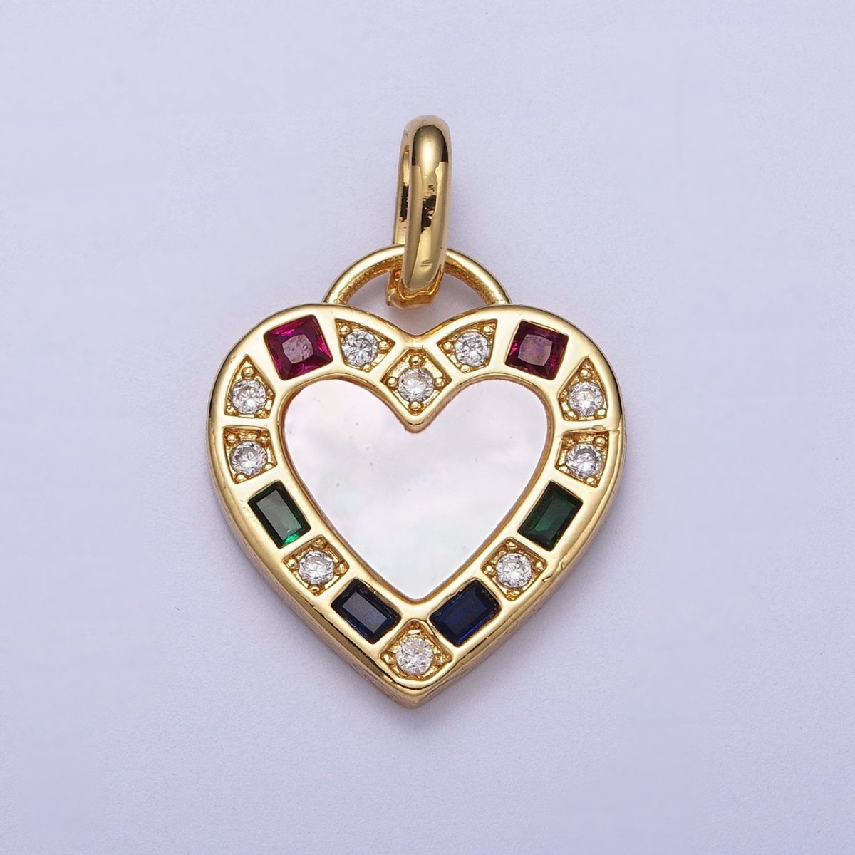 14K Gold Filled Heart Love Multicolor CZ Shell Pearl Pendant I-580 - DLUXCA