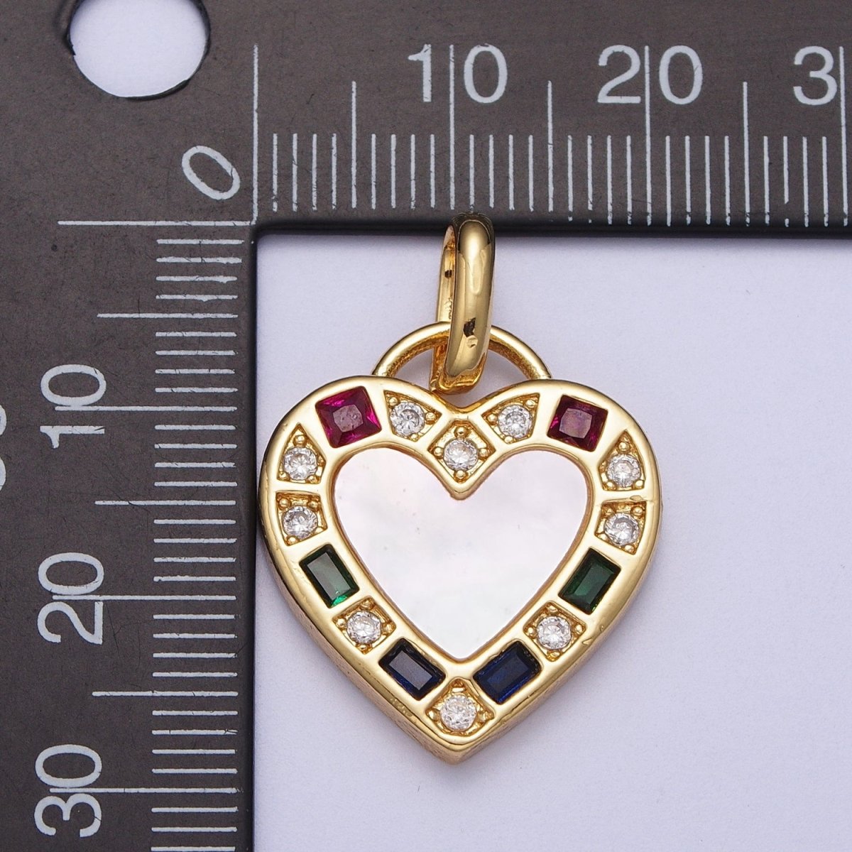 14K Gold Filled Heart Love Multicolor CZ Shell Pearl Pendant I-580 - DLUXCA