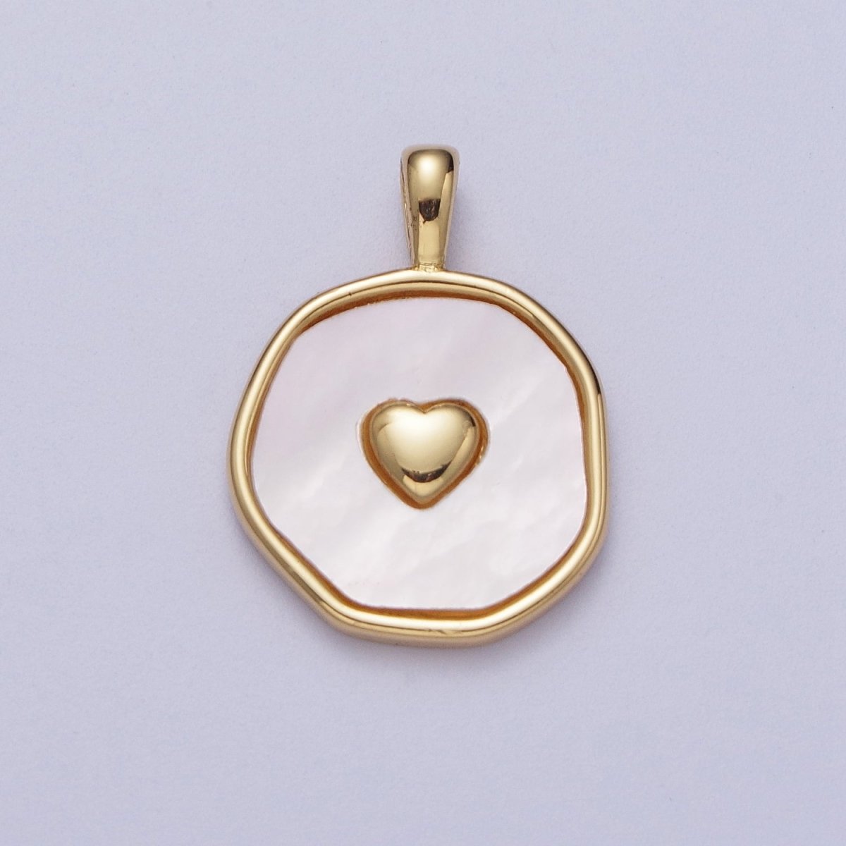 14K Gold Filled Heart Love Shell Pearl, Abalone Round Pendant I-430 I-546 - DLUXCA