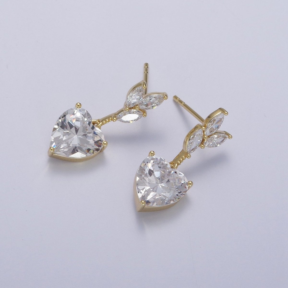 14K Gold Filled Heart Marquise Cubic Zirconia Dangle Drop Stud Earrings | Y-057 - DLUXCA