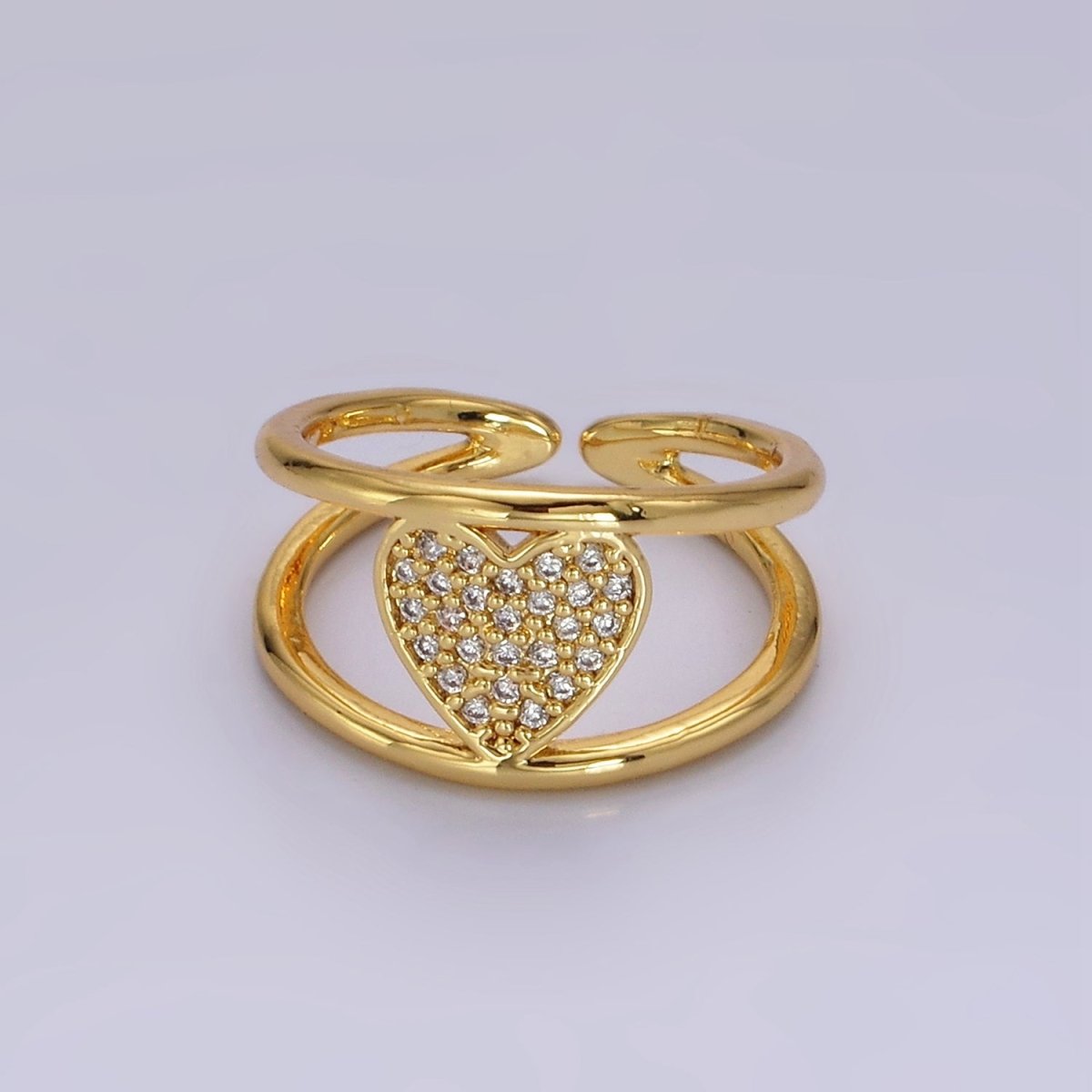 14K Gold Filled Heart Micro Paved CZ Double Band Ring | O1171 - DLUXCA