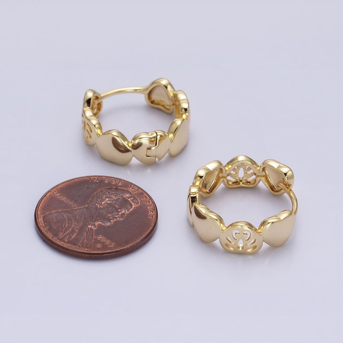14K Gold Filled Heart Monstera Palm Leaf 18mm Huggie Earrings | AB1529 - DLUXCA