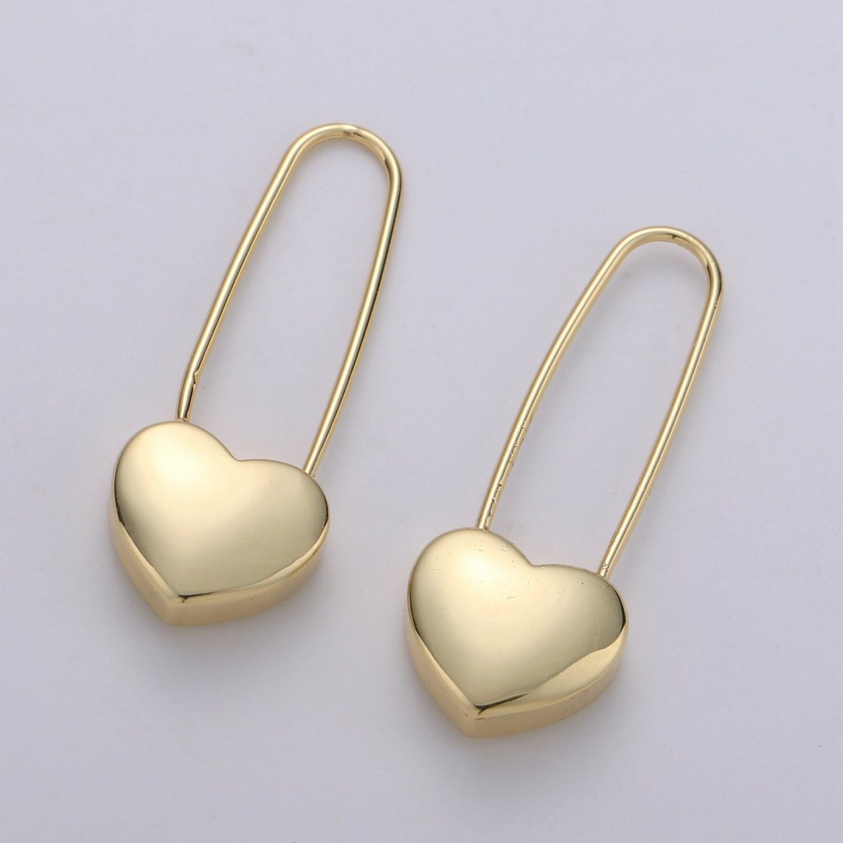 14K Gold Filled Heart Safety Pin Drop Earrings in Gold & Silver Q-151 Q-152 - DLUXCA