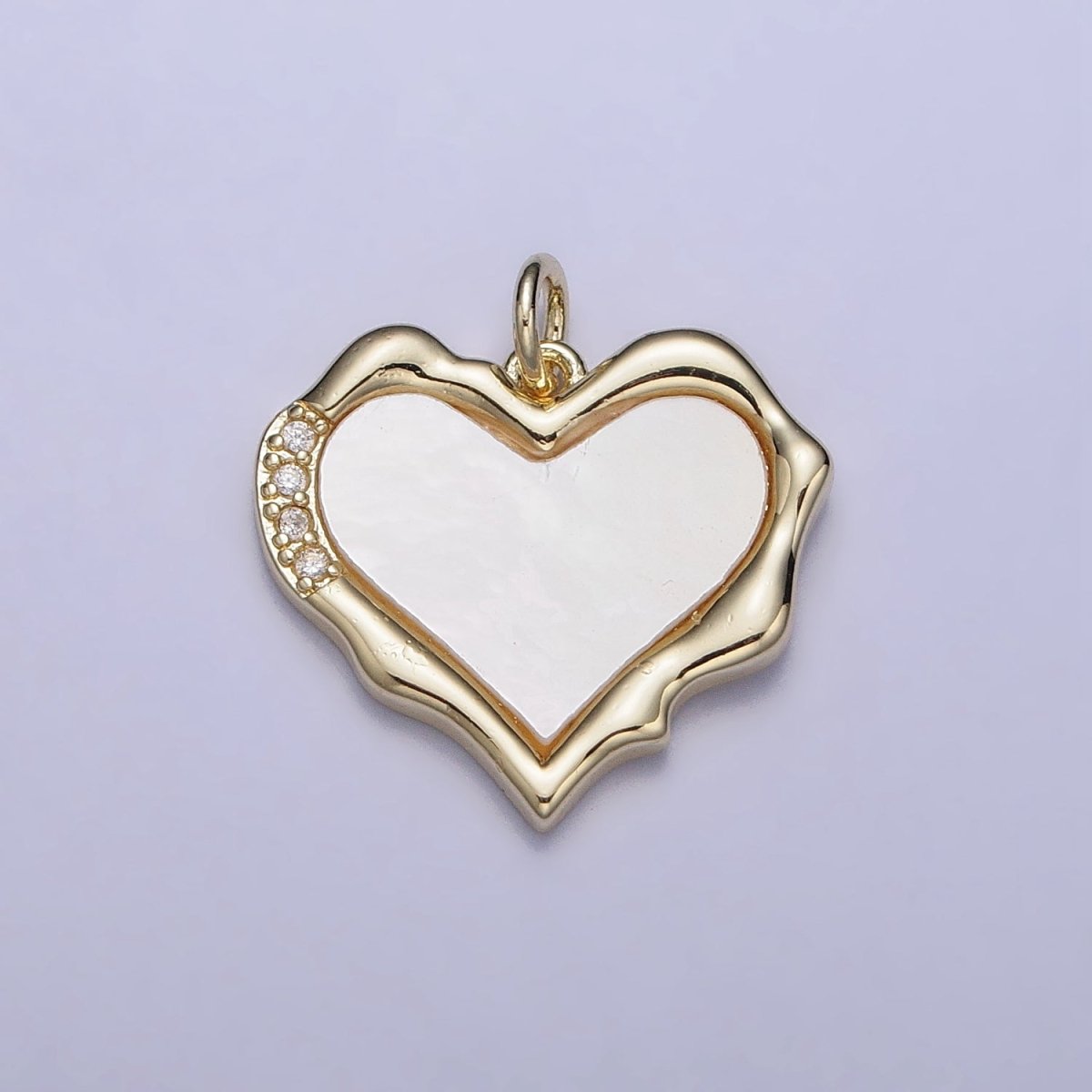 14K Gold Filled Heart Shell Pearl Micro Paved CZ Abstract Molten Charm | AC1048 - DLUXCA