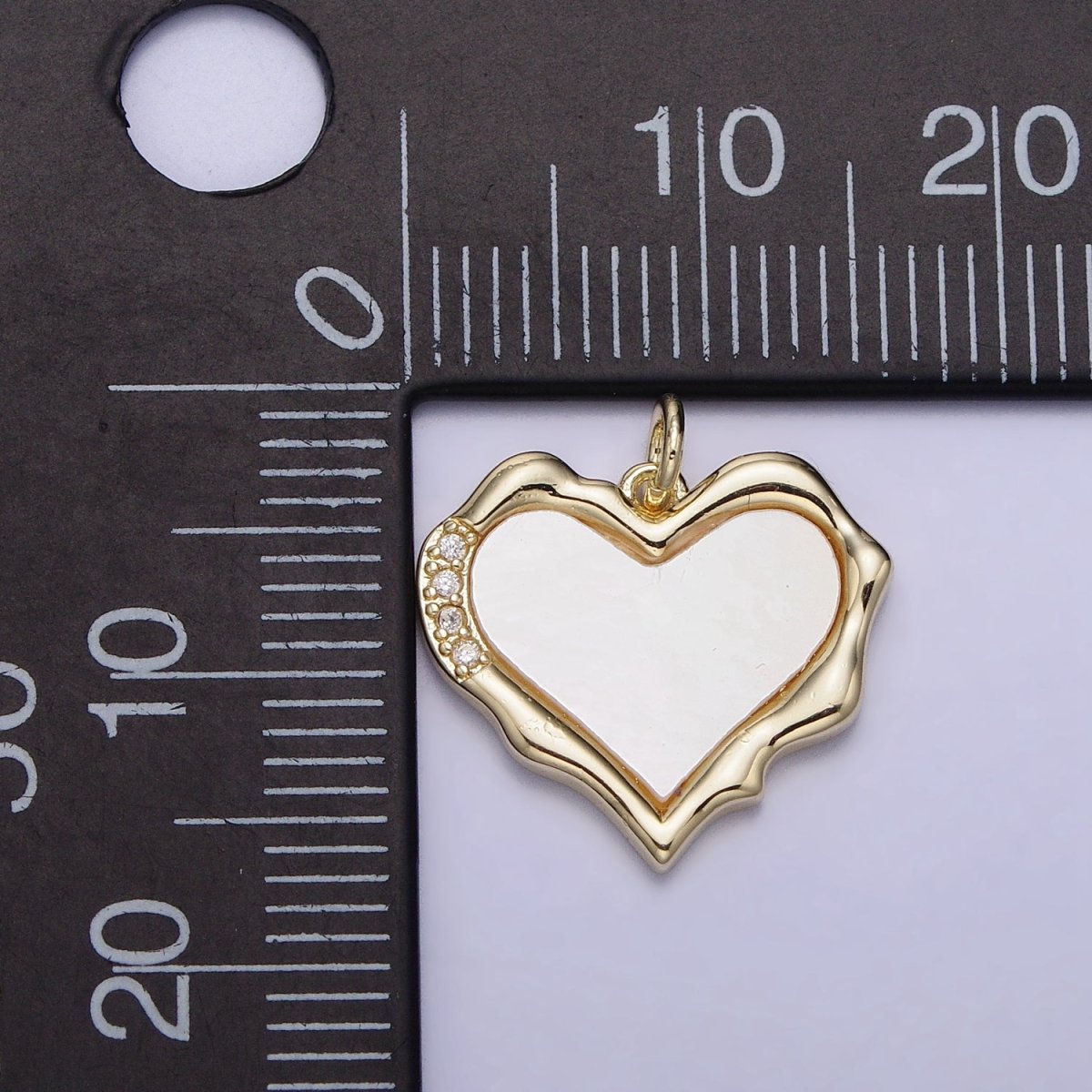 14K Gold Filled Heart Shell Pearl Micro Paved CZ Abstract Molten Charm | AC1048 - DLUXCA