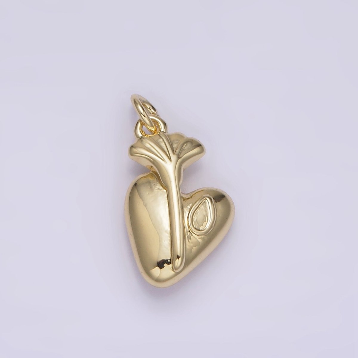 14K Gold Filled Heart Teardrop Fan Leaf Minimalist Puffed Charm | AG200 - DLUXCA